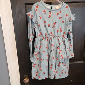 Hanna Andersson Blue Dress with Red Apples Accents